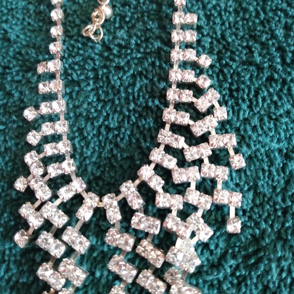 Silver Tone Rhinestone Necklace and Earring Set - Picture 4 of 5